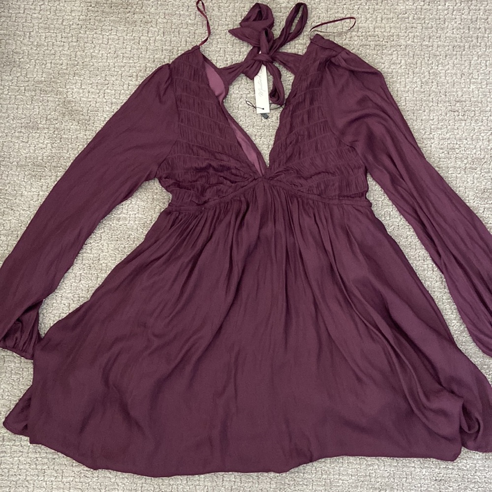Mustard Seed Ruched LS Dress - Wine